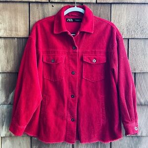 Zara Womens Oversized Corduroy Shacket Shirt Jacket Size Small Trucker Baggy